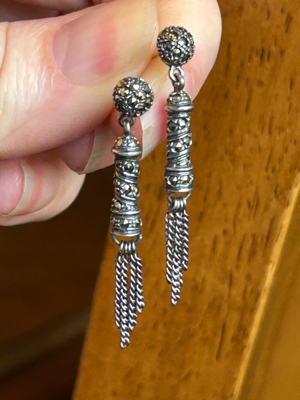 Silver Marcasite Chain Earrings